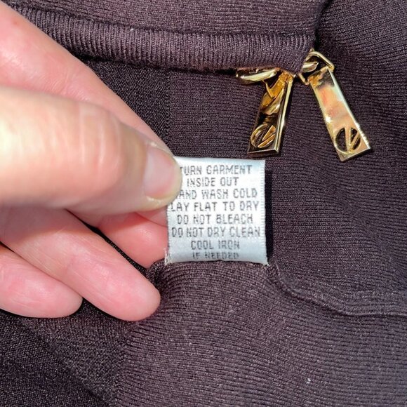 Cache Jacket Large L Womens Vintage Floral Knit Zipper Front Brown Gold Metallic - Picture 6 of 14